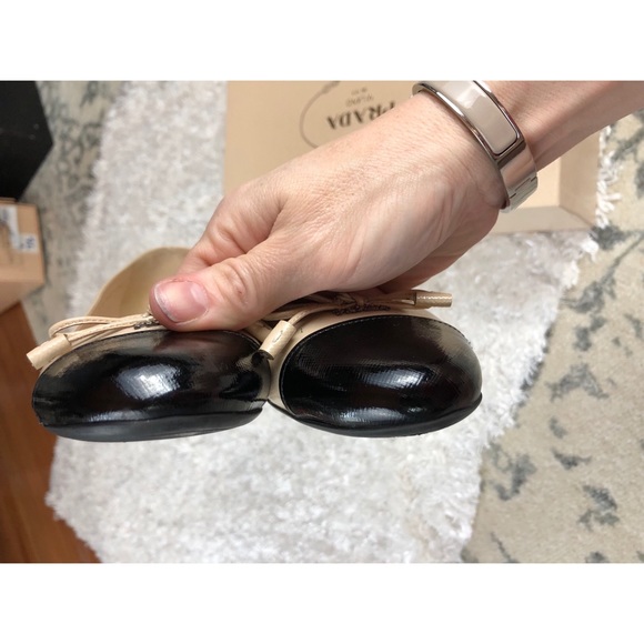 Prada Vernice Nude Saffiano Block Heel Pumps - Picture 4 of 8